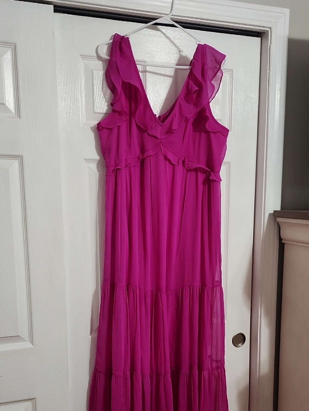 DKNY Fuchsia Ruffle-Trim Maxi Dress